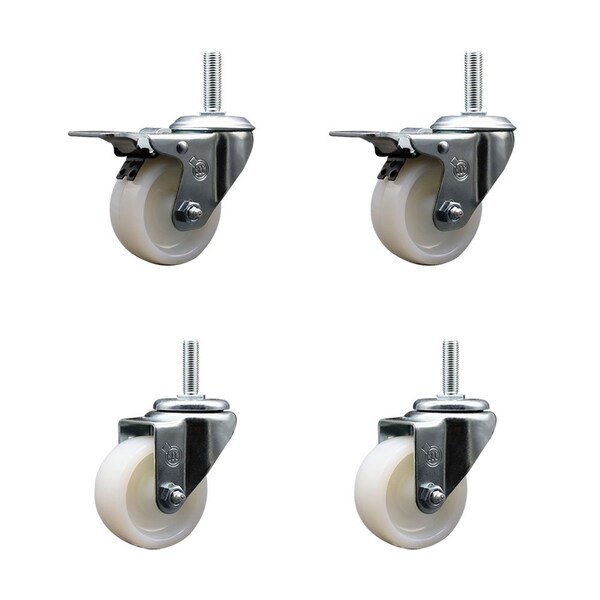 Service Caster 3 Inch Nylon Swivel 34 Inch Threaded Stem Caster Set 2 Total Lock Brakes SCC-TSTTL20S314-NYS-34212-2-S-2 - main